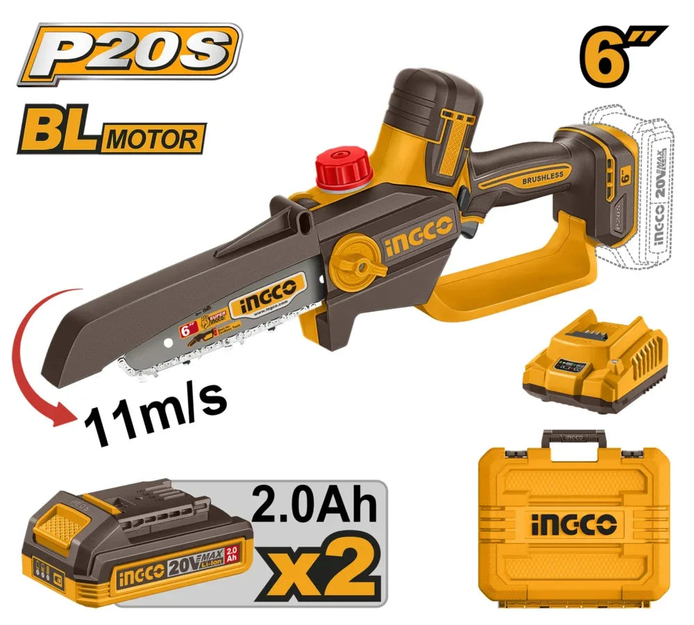 [CGSLI20662] INGCO SCIE ÉLAGUEUSE 6" 20V 2BAT+CHARG AU MAROC [CGSLI20662]