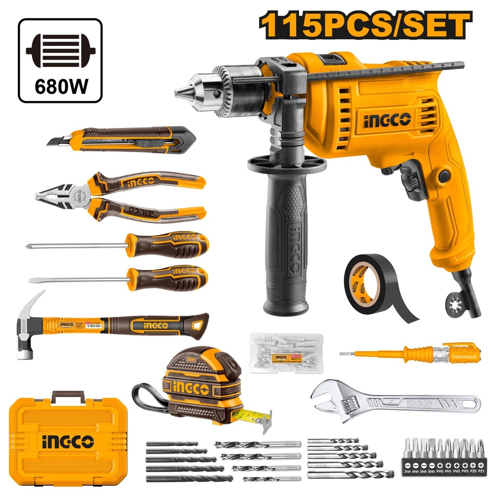 [HKTHP11151] INGCO COFFRET PERCEUSE 13MM 680W 115PCS AU MAROC [HKTHP11151]