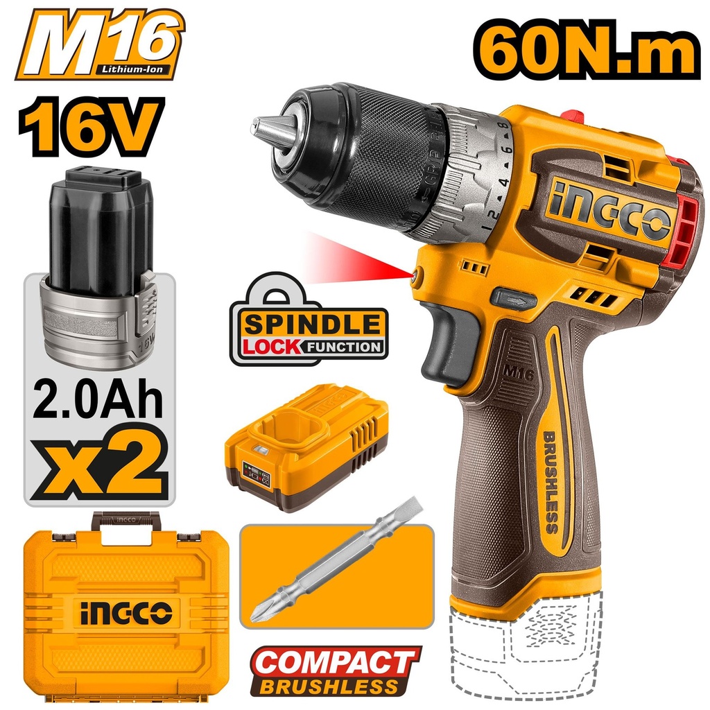 [CDLI16682] INGCO VISSEUSE A BATTERIE 16V AVEC 2 BATTERIES 2Ah AU MAROC [CDLI16682]