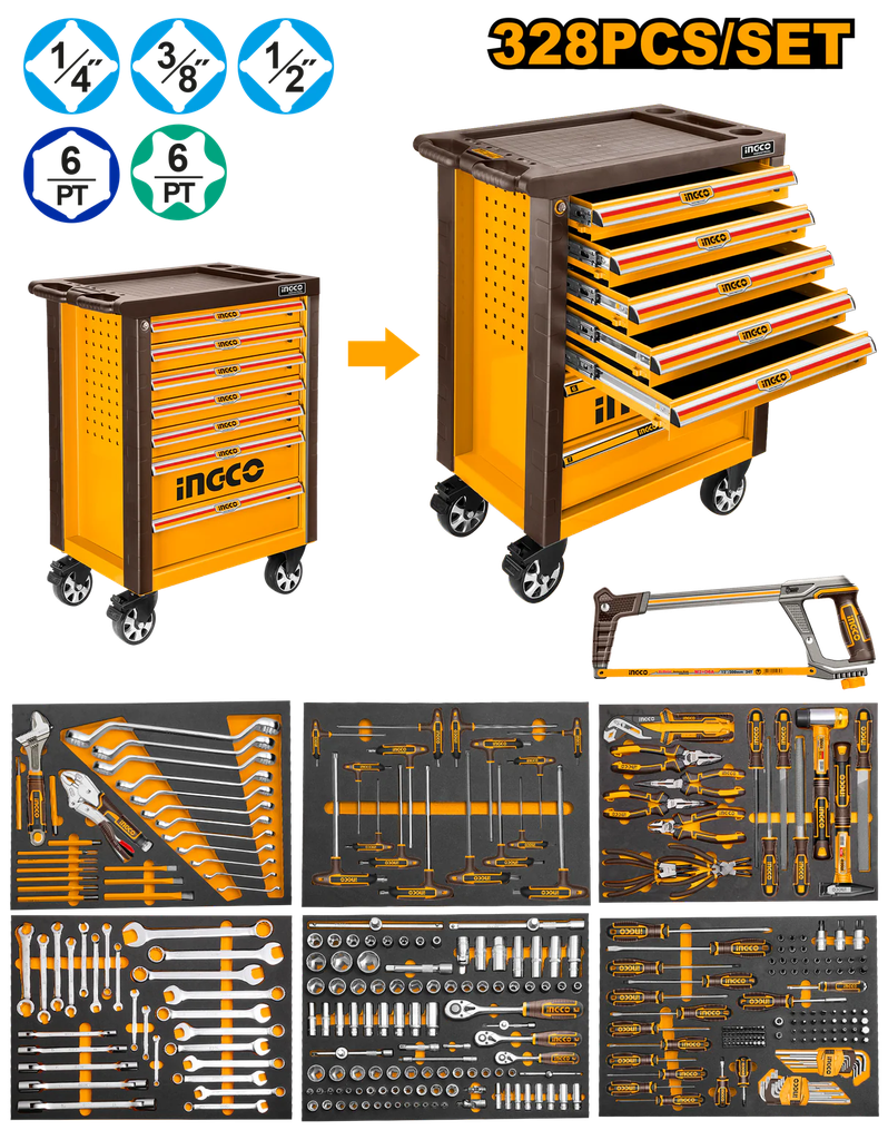 [HTCS273281] INGCO SERVANTE A 7 TIROIRS + 328 PIECES AU MAROC [HTCS271621]
