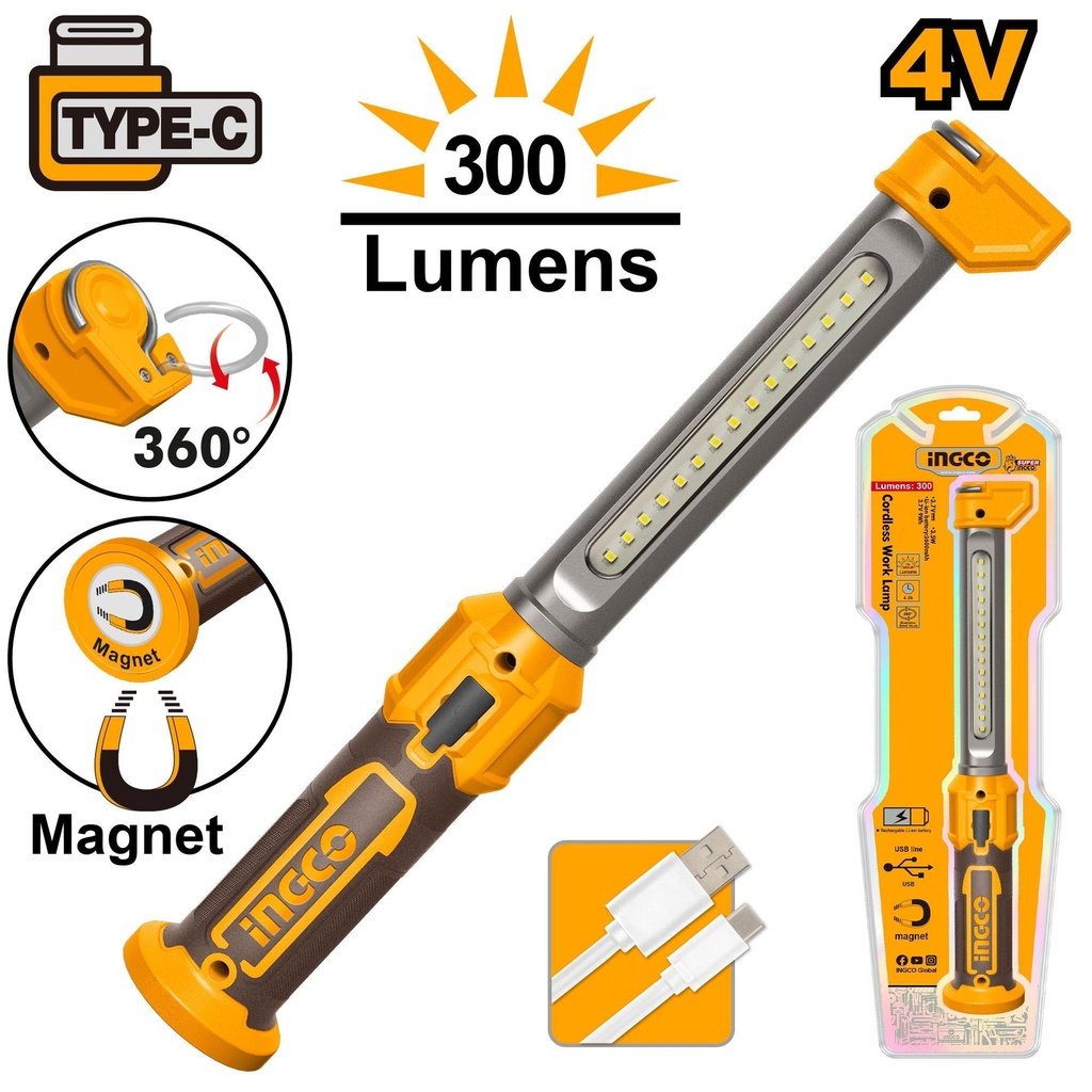 [HWLI043006] INGCO LAMPE DE TRAVAIL SANS FIL 4V TYPE-C AU MAROC [HWLI043006]