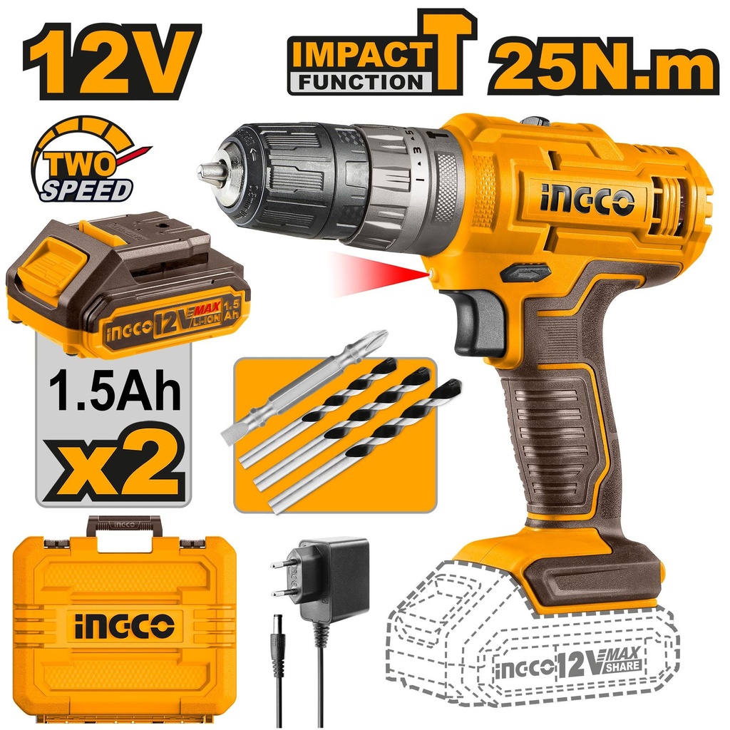 [CIDLI1228] INGCO PERCEUSE VISSEUSE 12V 2 BATTERIES PLATES AU MAROC [CIDLI1228]