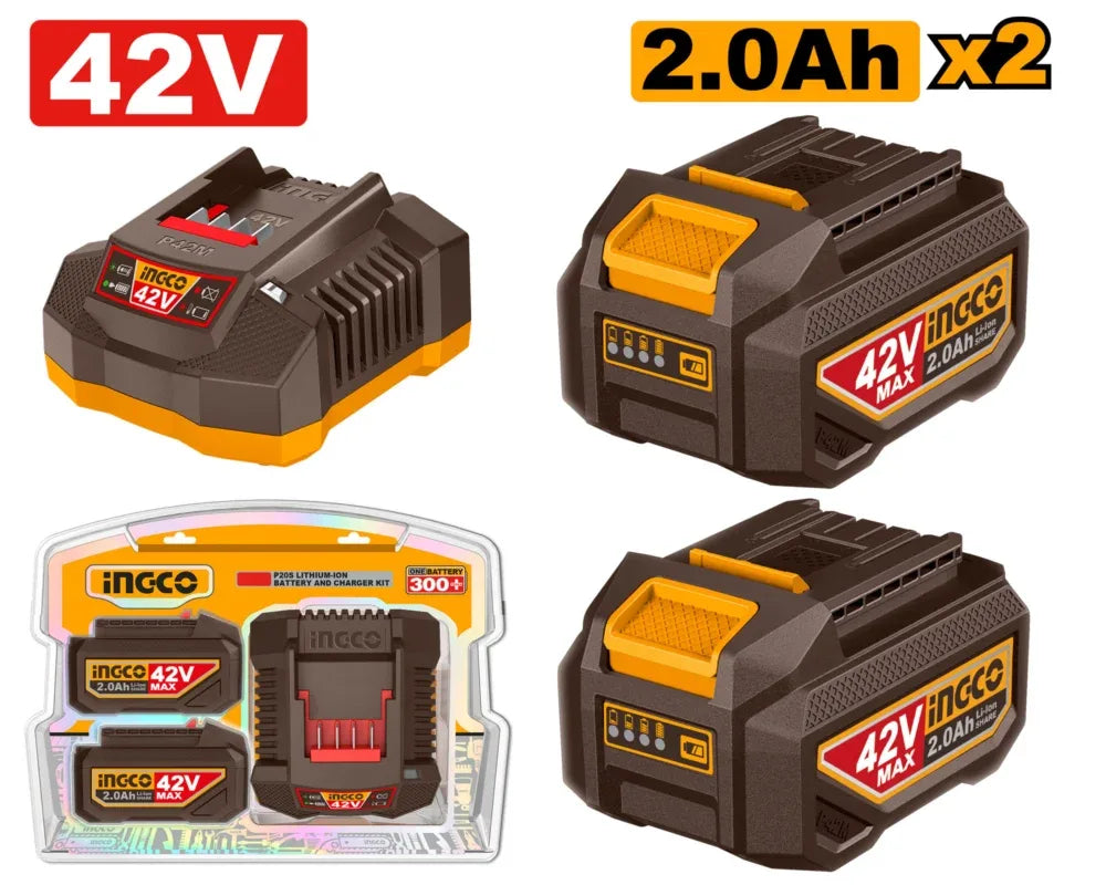 [FBCPM20221] INGCO KIT DE 2 BATTERIES 42V 2,0AH LITHIUM-ION ET CHARGEUR AU MAROC [FBCPM20221]
