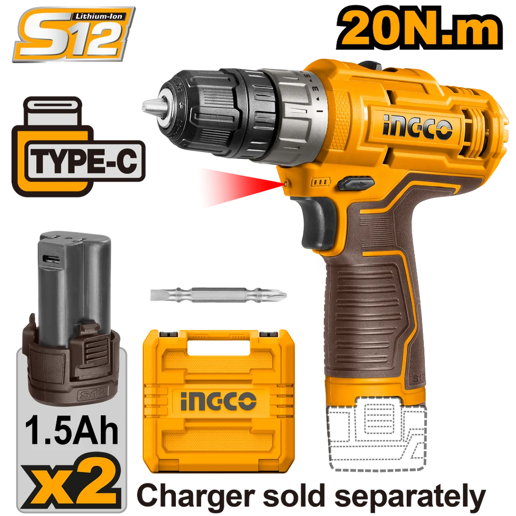 [CDLI12202.1] INGCO PACK VISSEUSE 12V+PISTOLET A COLLE CGGLI1201 INGCO AU MAROC [CDLI12202.1]