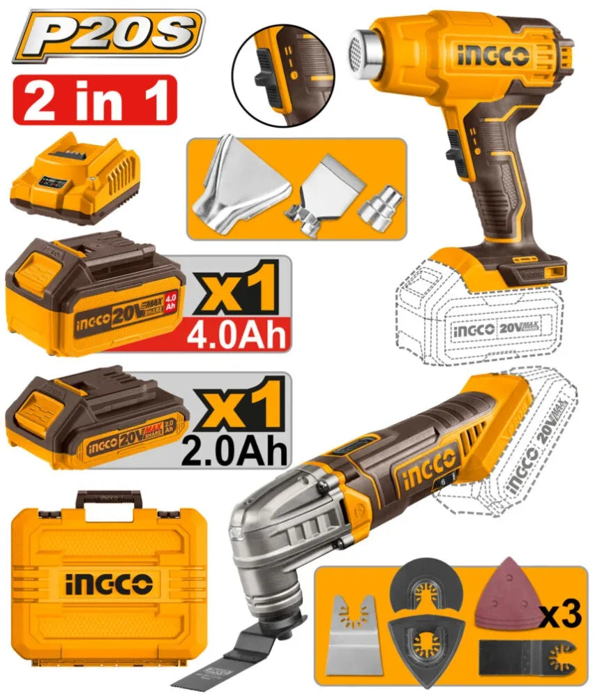 [COSLI230703] INGCO PACK OUTIL MULTIFONCTIONS/DÉCAPEUR THERMIQUE20V/2BATTERIES AU MAROC [COSLI230703]