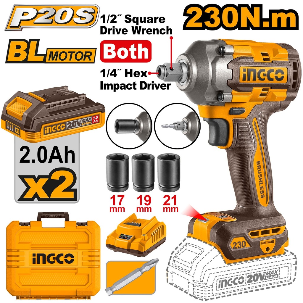 [CIWLI20236] INGCO BOULONNEUSE BRUSHLESS 1/2 20V 230N.M INGCO AU MAROC [CIWLI20236]