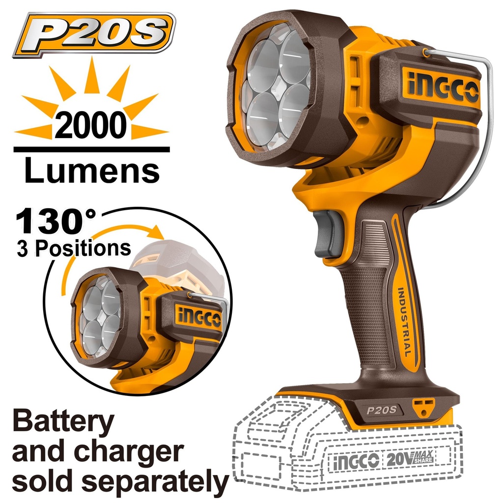 [CWLI2088] INGCO LAMPE TORCHE DE TRAVAIL LED 20V 2000LUMENS SANS BATTERIE SANS CHARGEUR INGCO AU MAROC [CWLI2088]