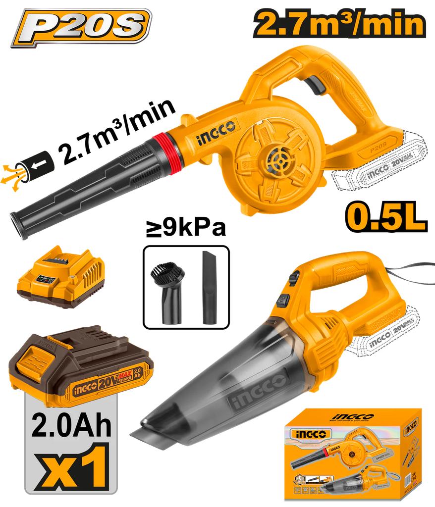 [COSLI240998] INGCO KIT CONBINE ASPIRATEUR+SOUFFLEUR SANS FIL 20V [COSLI240998]