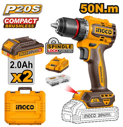 [CDLI205062] Visseuse-Perceuse Brushless INGCO 20V 50Nm | 2 Batteries | CDLI205062