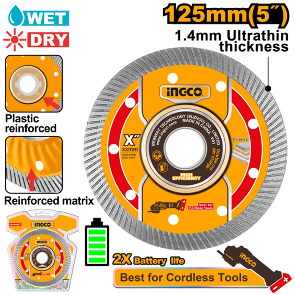 INGCO DISQUE DIAMANTE ULTRA-MINCE A REBORD 125MM AU MAROC [DMD051251]