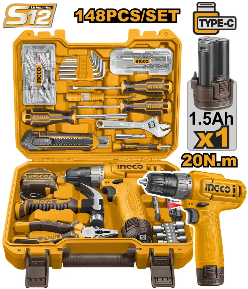 [HKTHP41482] INGCO COFFRET VISSEUSE 12V + JEU DE 148 OUTILS AU MAROC [HKTHP41482]