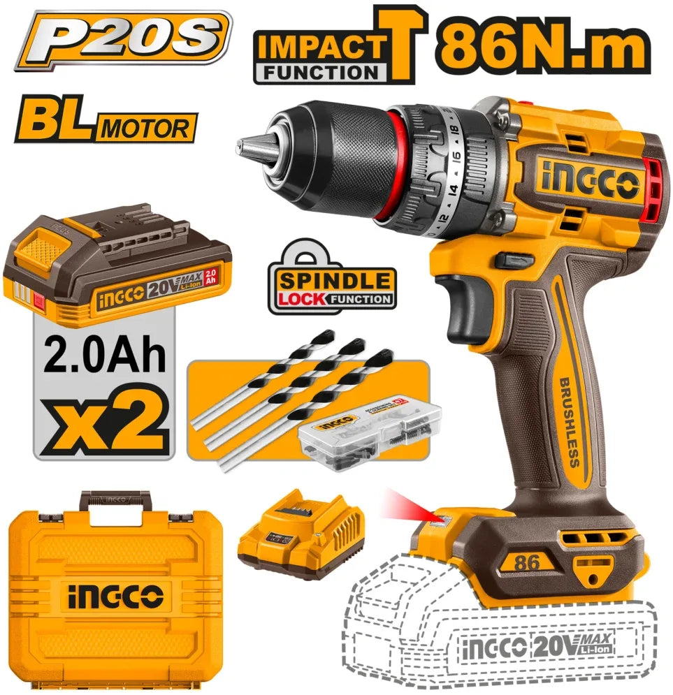 [CIDLI208687] INGCO PERCEUSE A PERCUSSION 20V BRUSHLESS 86N.M AU MAROC [CIDLI208687]