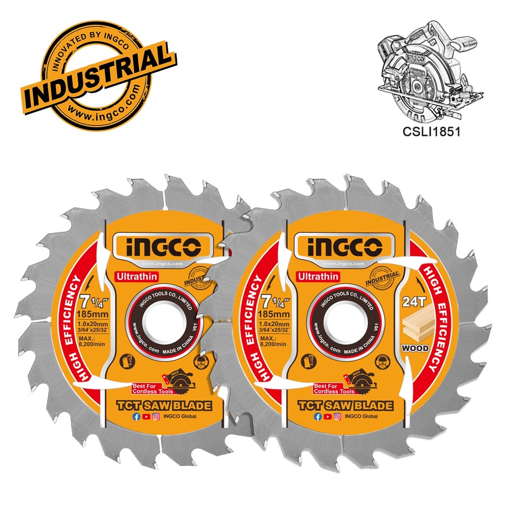 INGCO JEU DE 2 LAMES DE SCIE TCT ULTRA-FINES 185MM AU MAROC [TSB1853]