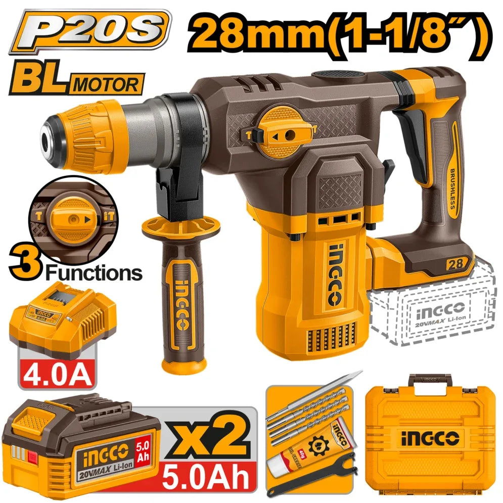 [CRHLI202862] INGCO MARTEAU PERFORA 20V 28MM 2BAT 5AH+CH AU MAROC [CRHLI202862]
