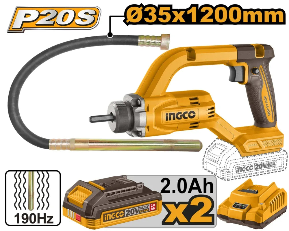 [CCVLI2025021] INGCO VIBRATEUR A BETON 20V + 2BATT/CHARGEUR AU MAROC [CCVLI2025021]