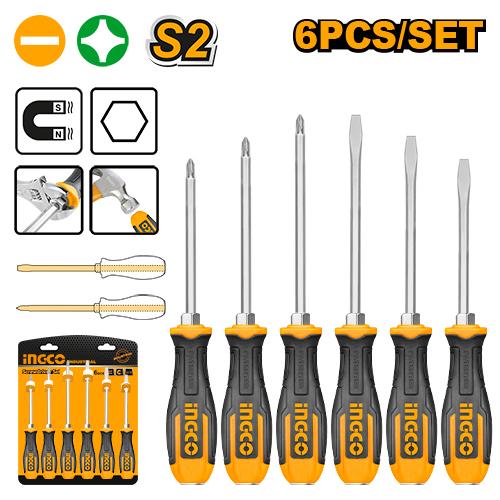 [HSGT680608] INGCO SET DE 6 TOURNEVIS A ZONE DE FRAPPE AU MAROC [HSGT680608]