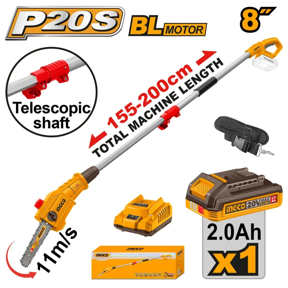 [PSLI20281] INGCO SCIE A PERCHE 20V 8" - AVEC 1 BAT 2,0AH + CHA AU MAROC [PSLI20281]