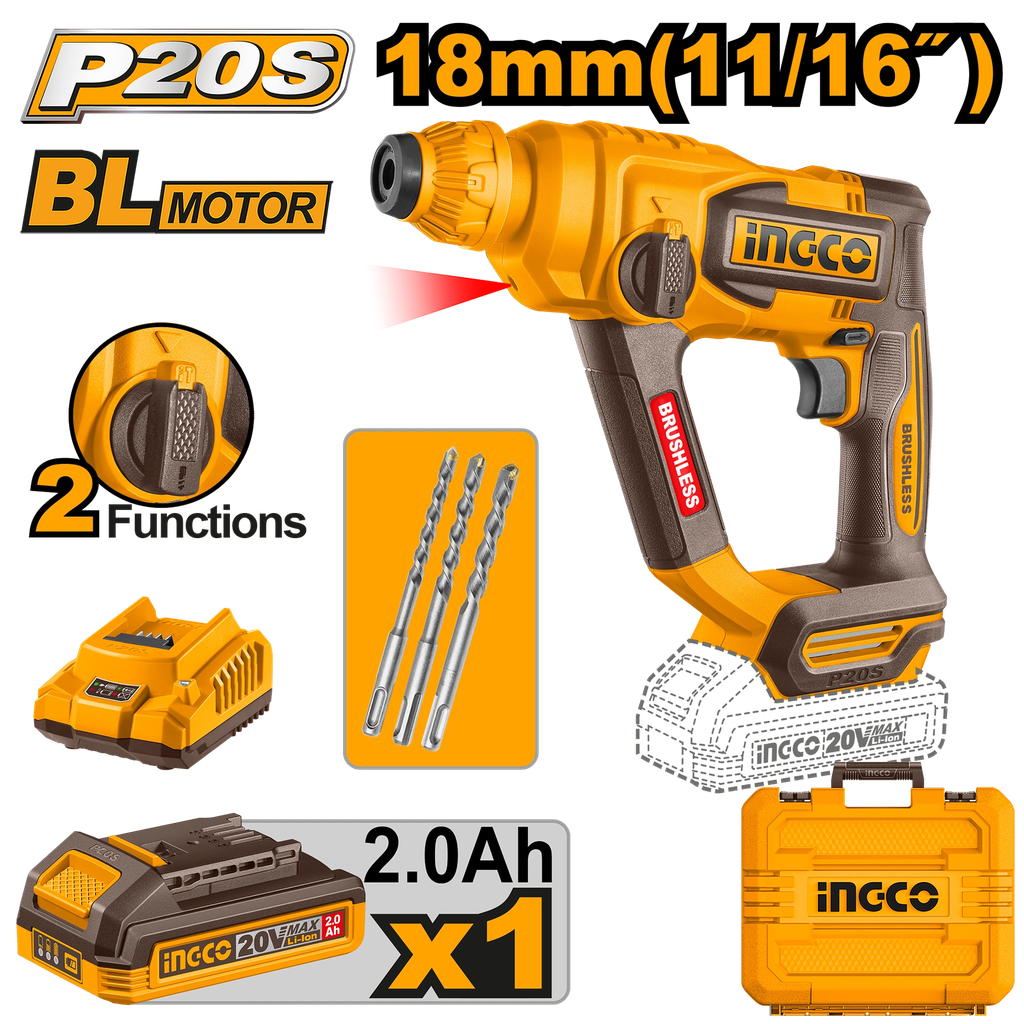 [CRHLI201881] INGCO MARTEAU PERFORATEUR BRUSHLESS 20V 18MM INGCO AU MAROC [CRHLI201881]