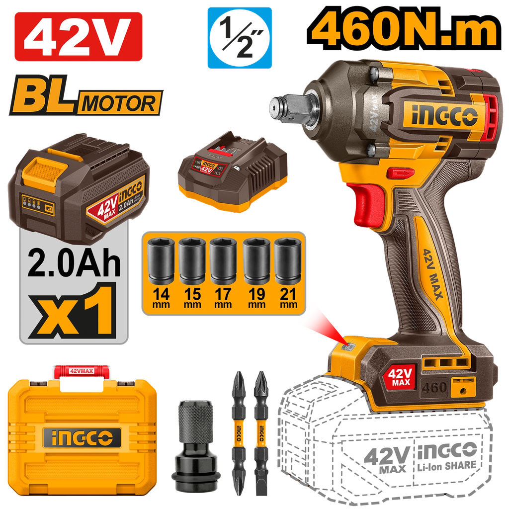 [CIWLI42461] INGCO BOULONNEUSE SANS FIL 460N.M AVEC 1BATT ET 1 CHARGEUR AU MAROC [CIWLI42461]
