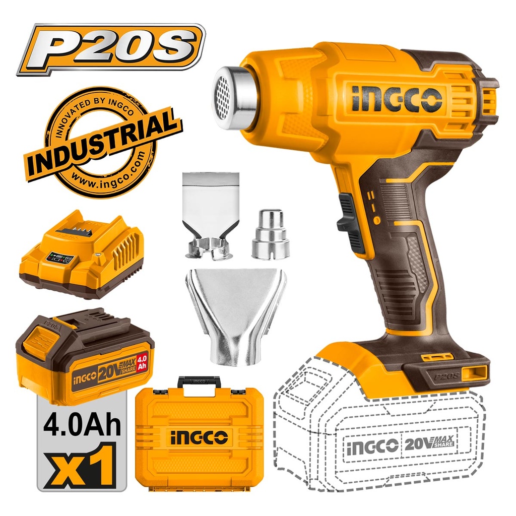 [HGLI20025] INGCO DECAPEUR THERMIQUE 20V+1BATT4AH+3ACCESSOIRES AU MAROC [HGLI20025]