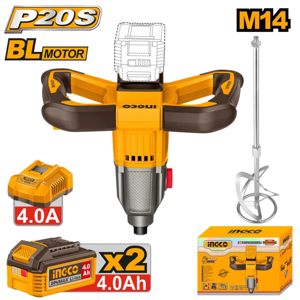 [MXLI20162] INGCO MIXEUR 20V M14 - 2 BATT 4,0AH + CHARGEUR AU MAROC [MXLI20162]