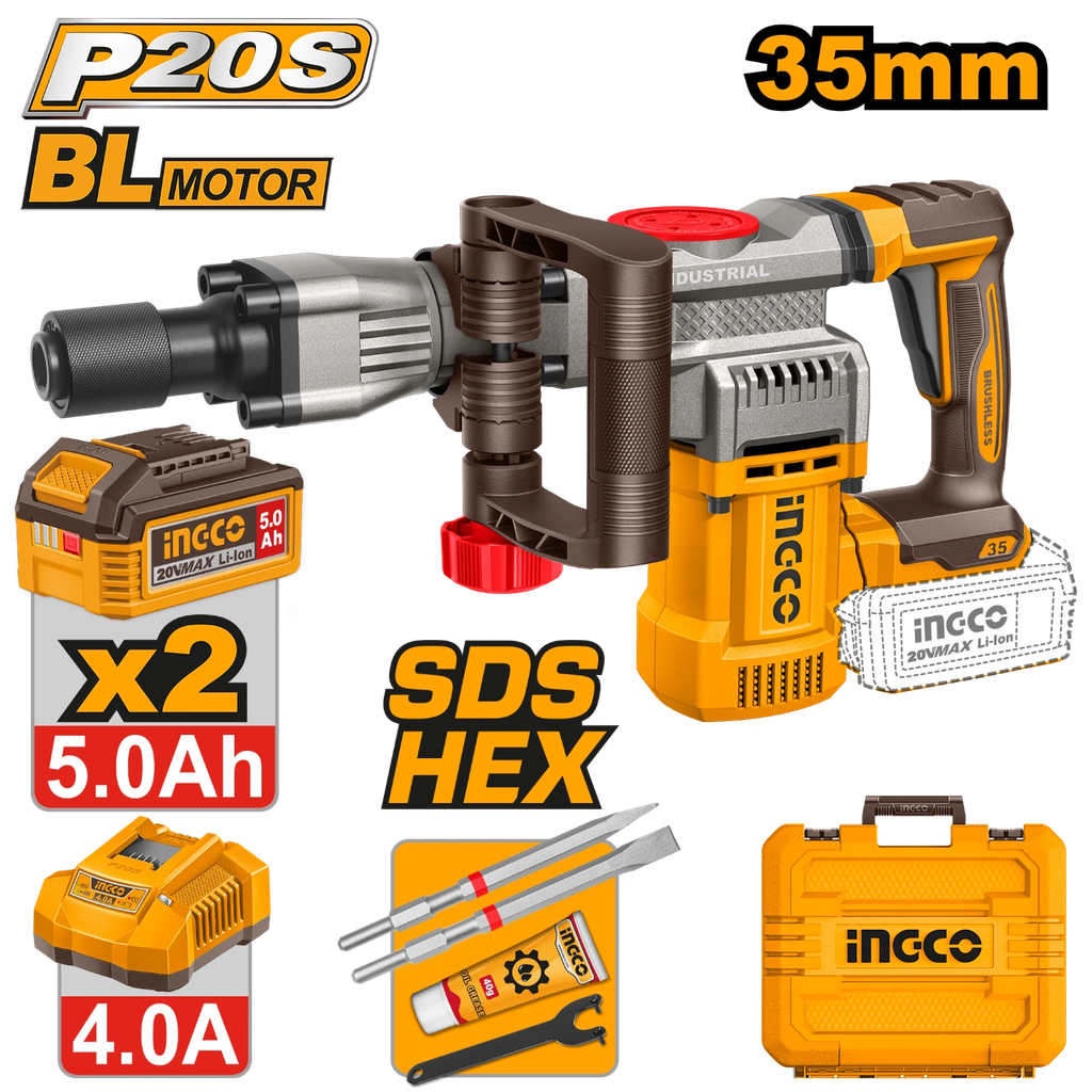 [CDBLI203582] INGCO MARTEAU PIQUEUR 20V 35MM - 2BATT 5,0AH + CHARGEUR AU MAROC [CDBLI203582]