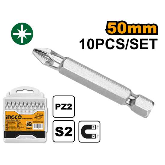 [SDB11PZ223] INGCO SET DE 10 EMBOUTS PZ2 50MM AU MAROC [SDB11PZ223]