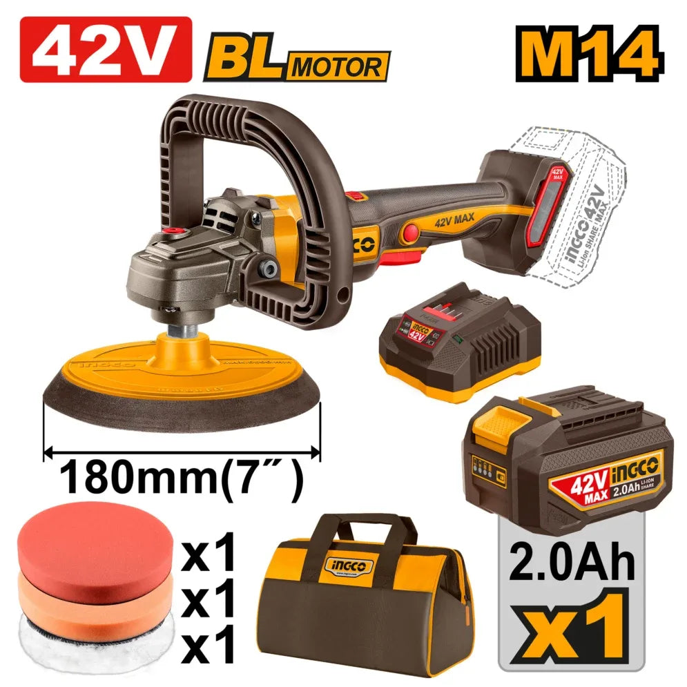 [APLI42181] INGCO POLISSEUSE SANS FIL 180MM 42V AVEC 1BATT ET 1 CHARGEUR AU MAROC [APLI42181]