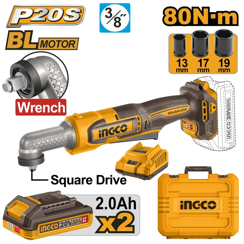 [CAIWLI208] INGCO CLE A PERCUSSION ANGULAIRE 20V + 2BATT/CHARGEUR AU MAROC [CAIWLI208]