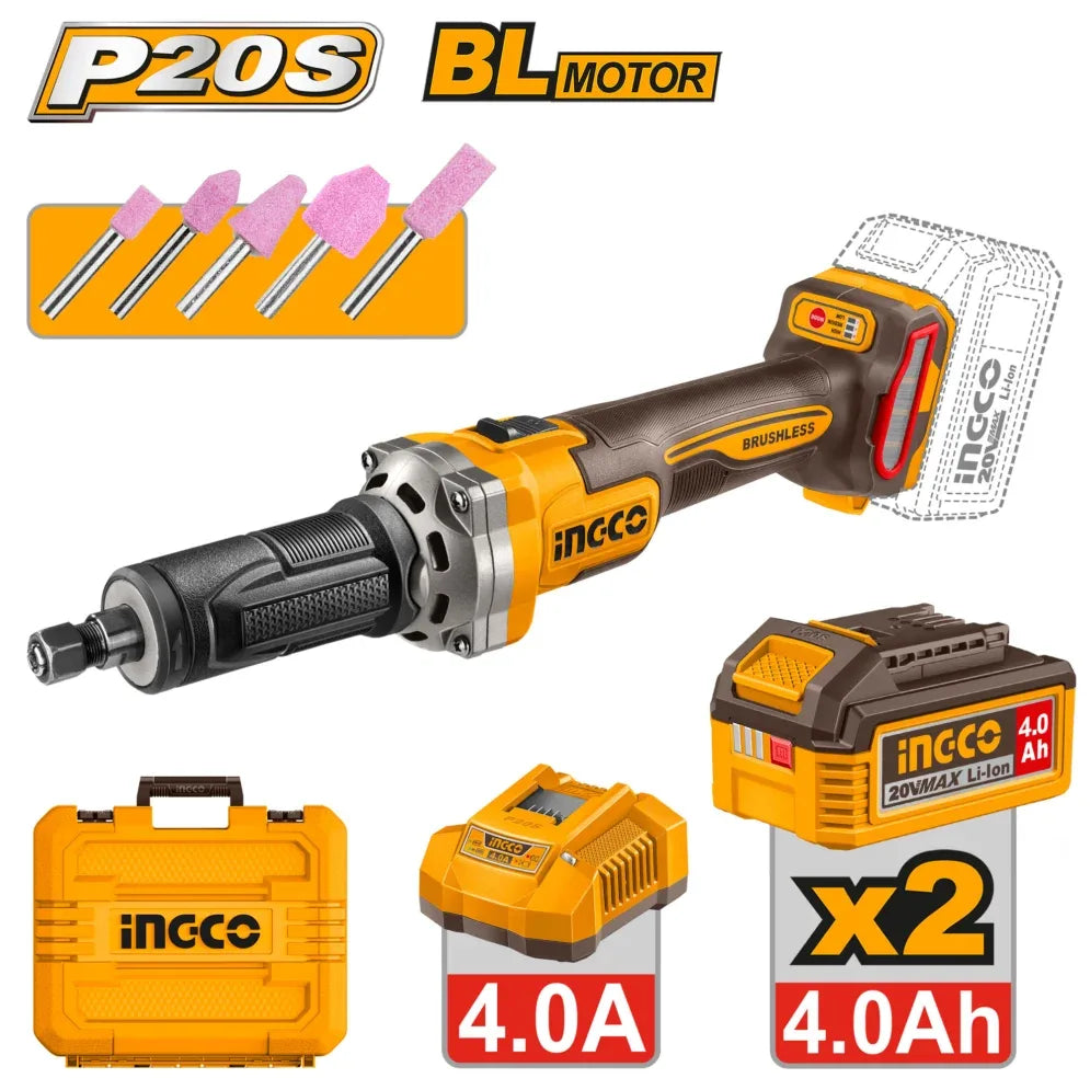 [CDGLI20012] INGCO MEULEUSEDROITE SANS FIL - 20V - 2BATT 4,0AH + CHARGEUR AU MAROC [CDGLI20012]