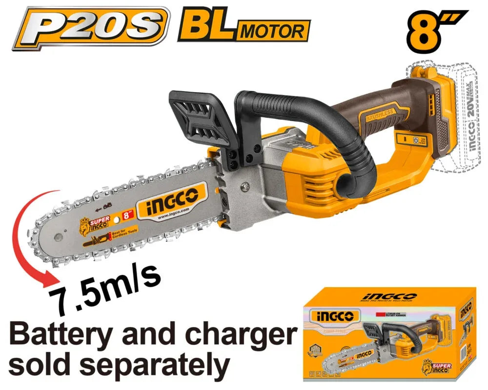 [CGSLI2085] INGCO TRONCONNEUSE A CHAINE BRUSHLESS 20V 20CM SANS BATTERIE SANS CHARGEUR INGCO AU MAROC [CGSLI2085]