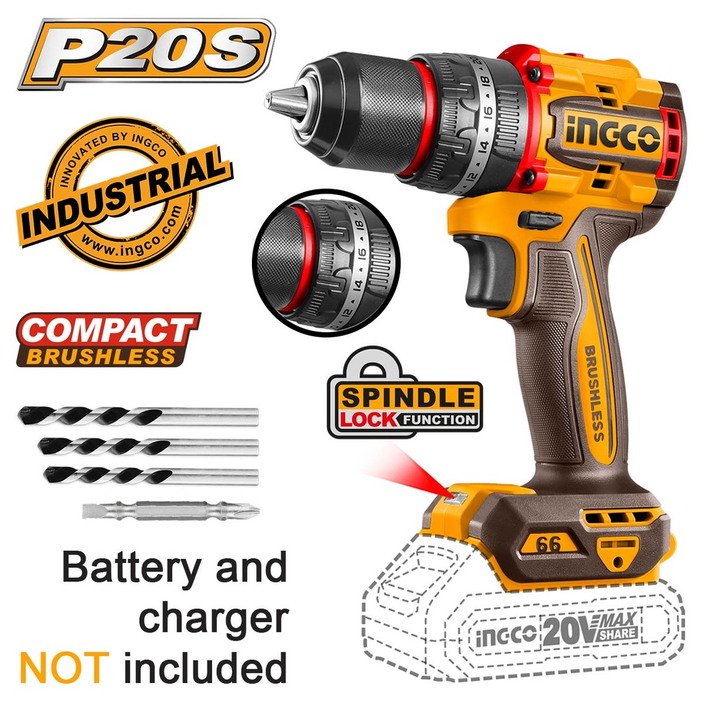 [CIDLI206681] INGCO PERCEUSE A PERCUSSION 20V COMPACTE BRUSHLESS - 66N.M - SANS BATTERIES NI CHARGEUR AU MAROC [CIDLI206681]