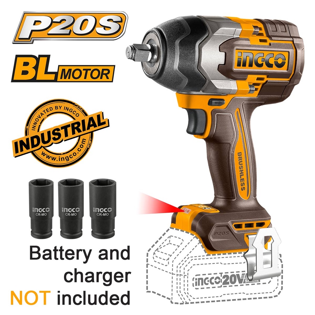 [CIWLI20851] INGCO BOULONNEUSE BRUSHLESS 1/2 20V 850N.M SANS BATTERIES SANS CHARGEUR INGCO AU MAROC [CIWLI20851]