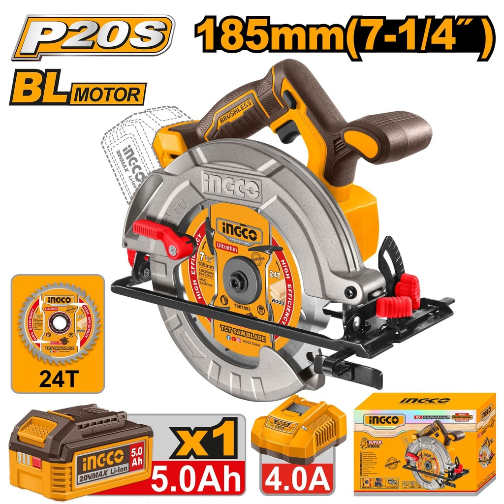 [CSLI18513] INGCO SCIE CIRCULAIRE BRUSHLESS 20V + BAT 4Ah + CHARGEUR AU MAROC [CSLI18513]