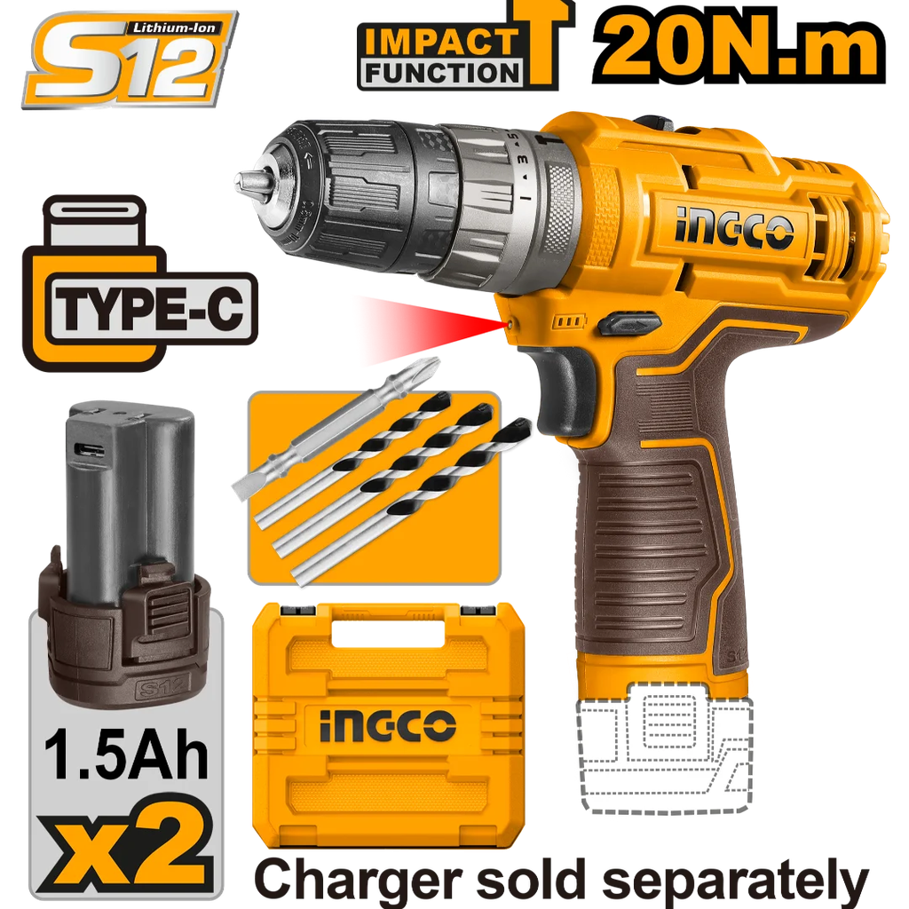 [CIDLI12202] INGCO PERCEUSE VISSEUSE 12 V 1.5AH INGCO AU MAROC [CIDLI12202]