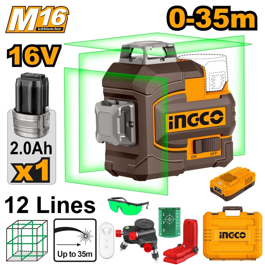 [HLL301201] INGCO NIVEAU LASER AUTO NIVELLEMENT 3D LIGNE VERT 16V AU MAROC [HLL301201]