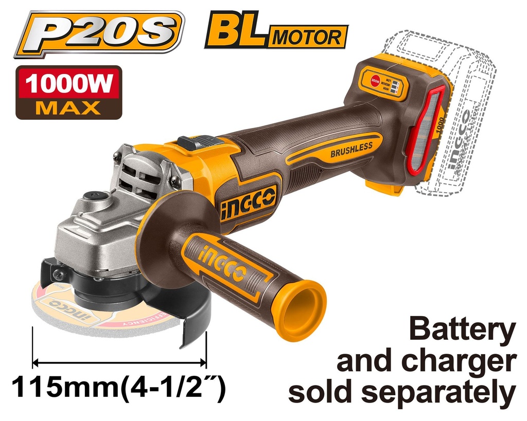 [CAGLI27153] INGCO MEULEUSE 115MM 20V SANS BATTERIE 1000W AU MAROC [CAGLI27153]