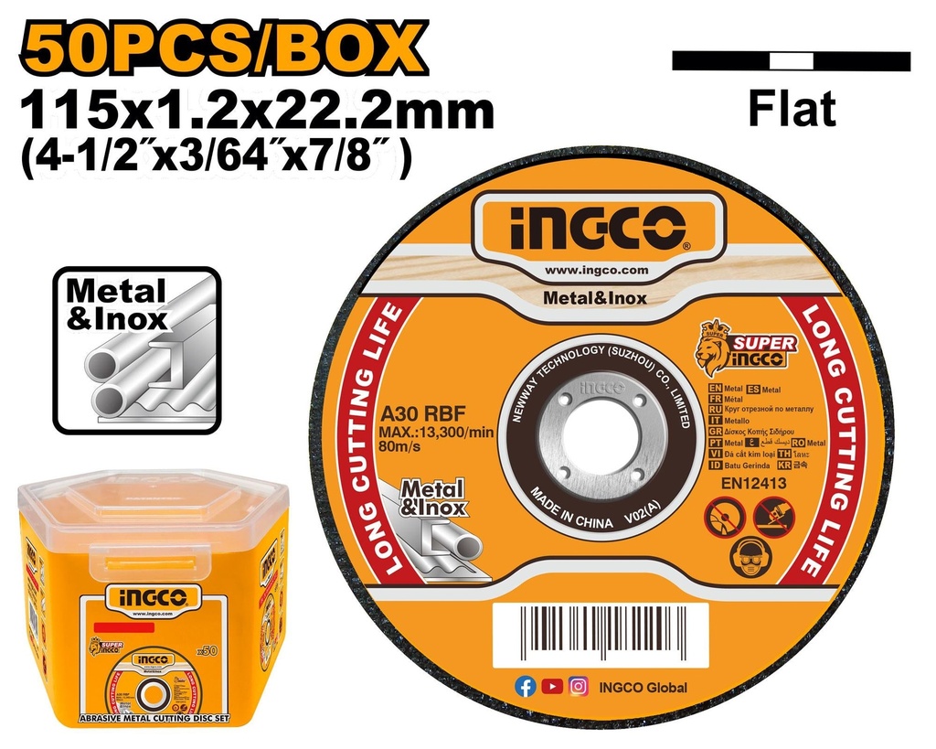 [MCD1211550] INGCO JEU DE 50 DISQUES ABRASIFS 115MM SS AU MAROC [MCD1211550]