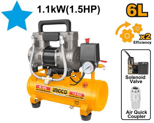 [ACS111062] INGCO COMPRESSEUR SILENCIEUX 6L 1100W(1.5HP) NR AU MAROC [ACS111062]