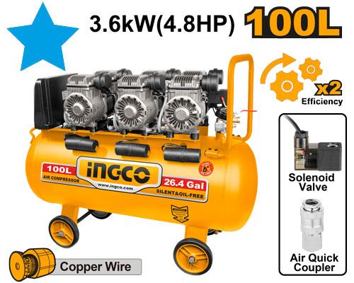[ACS3361001] INGCO COMPRESSEUR SILENCIEUX 100L 3x1200W 4,8HP AU MAROC [ACS3361001]