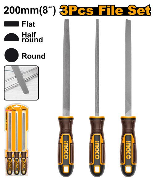 [HKTFS1308] INGCO SET DE 3 LIMES EN ACIER 200MM AU MAROC [HKTFS1308]