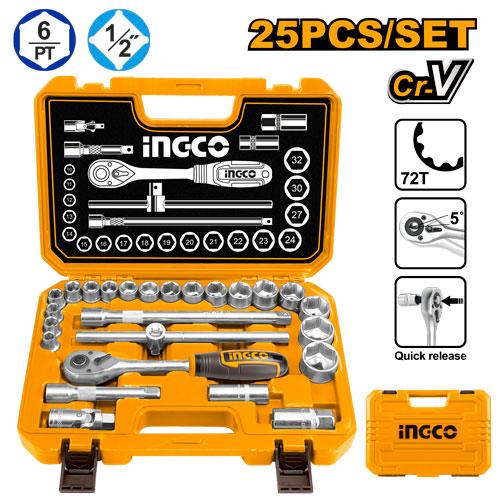 [HKTS12251] INGCO SET DE DOUILLES 1/2 25PIECES AU MAROC [HKTS12251]
