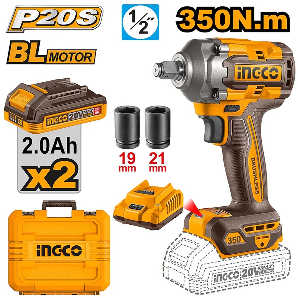 [CIWLI2035] INGCO BOULONNEUSE À CHOC 1/2 20V 350 NM 2BATT AU MAROC [CIWLI20351]