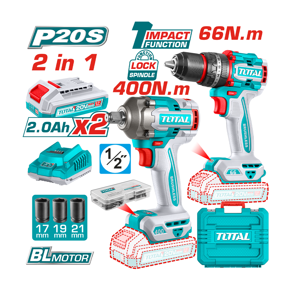 [TCKLI20275] TOTAL 2 PCS CORDLESS COMBO KIT AU MAROC [TCKLI20275]