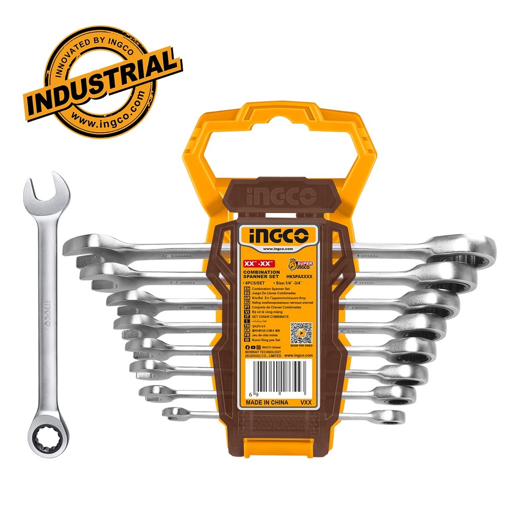 [HKSPAR1082] INGCO JEU DE 8 CLES A CLIQUET 8MM A 19MM AU MAROC [HKSPAR1082]