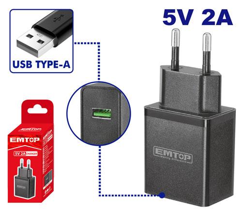 [EFCR120502] Chargeur USB Type-A 5 V-2 A EMTOP | EFCR120502