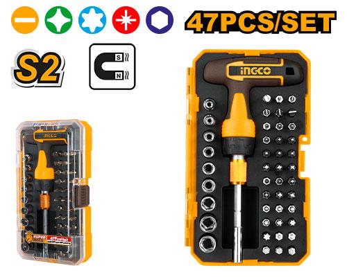 [HKSDB0478] INGCO SET DE 47 PIECES POUR TOURNEVIS AVEC MANCHE EN T AU MAROC [HKSDB0478]