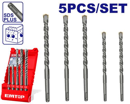 [EHDR12052] EMTOP LOT DE 5 MÈCHES SDS PLUS POUR MARTEAU PERFORATEUR [ EHDR12052 ]