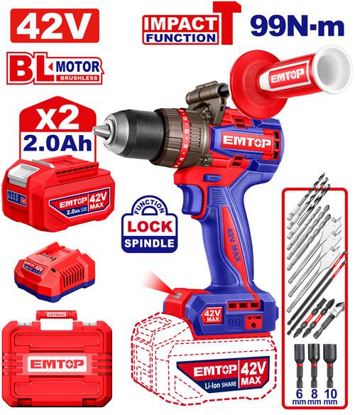 [ECIDL429982] EMTOP PERCEUSE/VISSEUSE À PERCUSION SANS FIL 42V  99NM + 2 BATTERIES 2.0AH [ ECIDL429982 ]