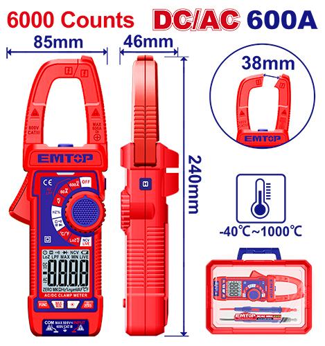 EMTOP PINCE AMPÈREMÉTRIǪUE DC/AC - 600A [ EDMR766002 ]